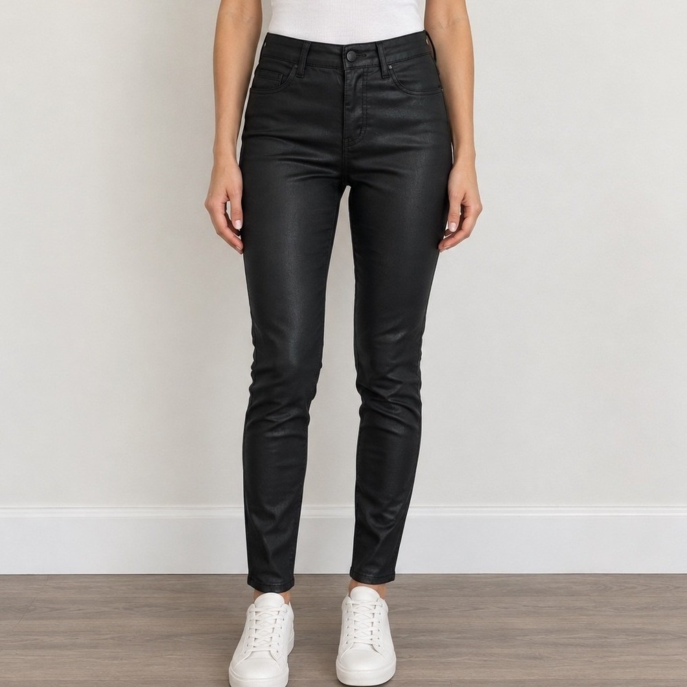 Black Skinny Jeans High Waisted Faux Leather Look S Grunge Minimalist Sleek Moto